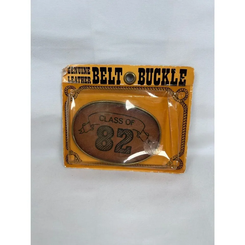 Belt Buckle Leather Face Class Of 1982 In Original Vintage Packaging Western